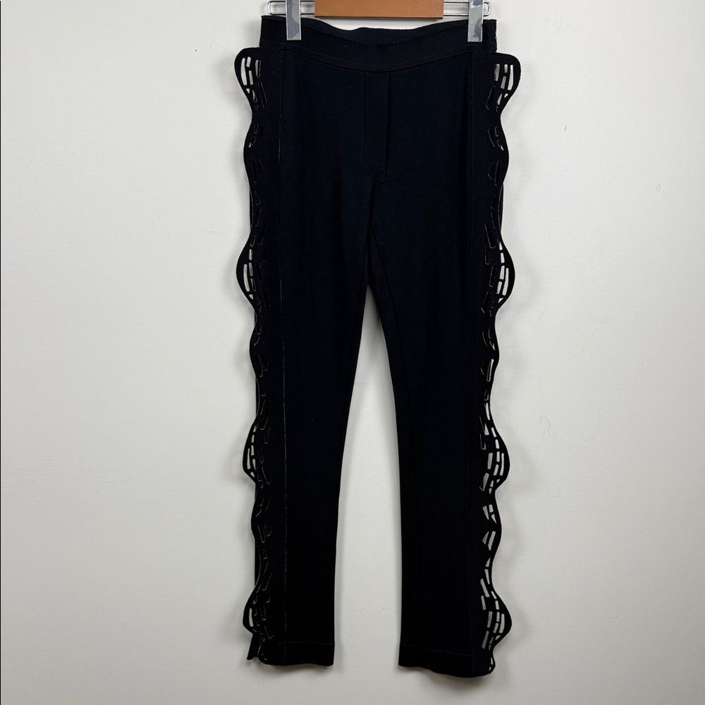 MARIE SAINT PIERRE 🇨🇦 black side zip pants with ruffle laser cut details small - Picture 2 of 14